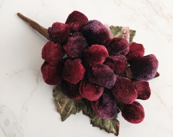 Velvet Millinery Grapes Spray Wine Burgundy Shaded with Vine and Leaves for crafts, hats, fascinators, center pieces, home decor