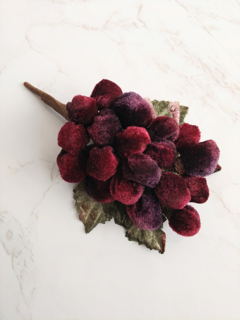 Velvet Millinery Grapes Spray Wine Burgundy Shaded with Vine and Leaves for crafts, hats, fascinators, center pieces, home decor image 1