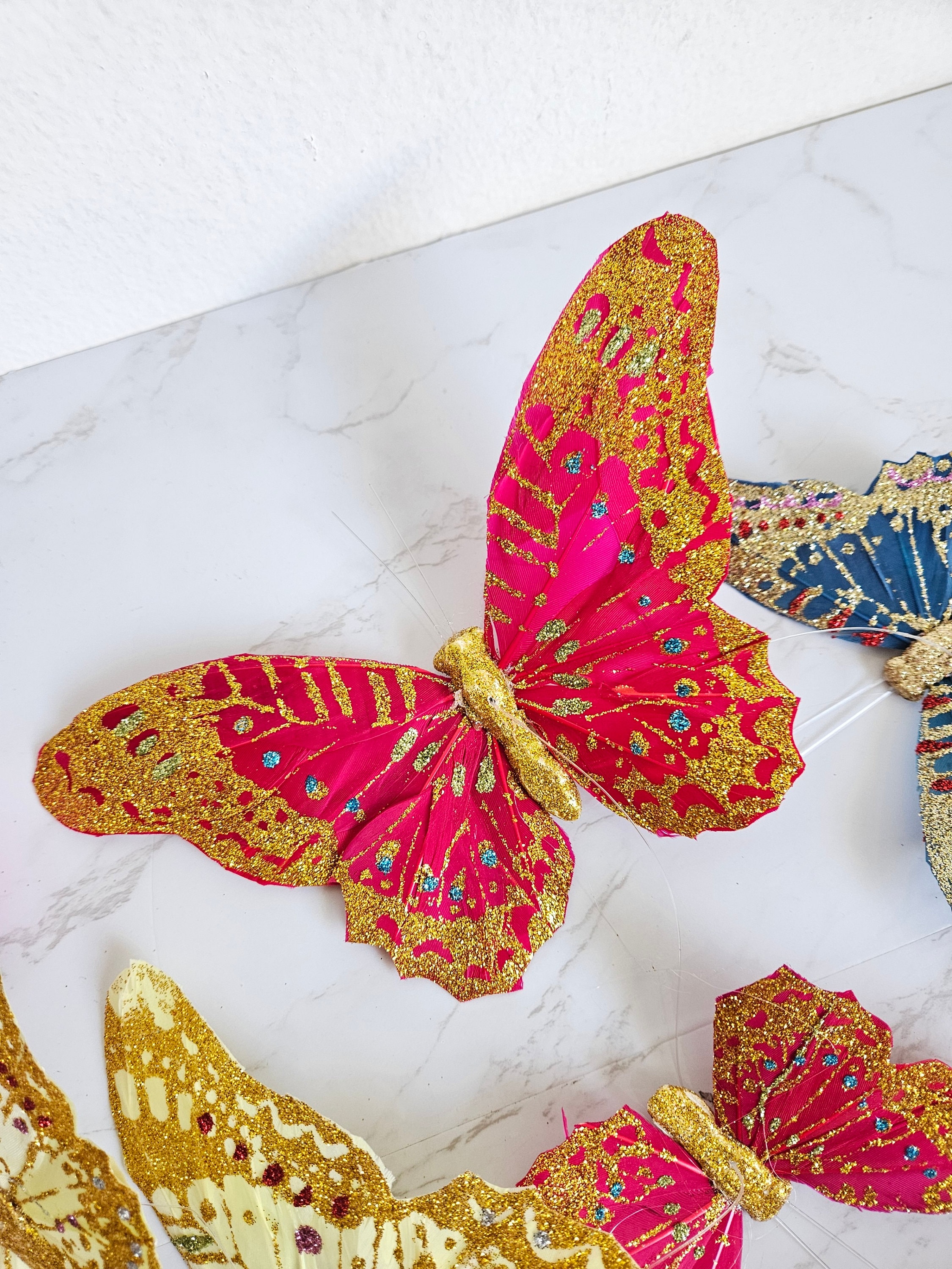 Set di 20 farfalle decorative con clip, decorazione di primavera, in metallo, per esterni, decorazione da tavolo