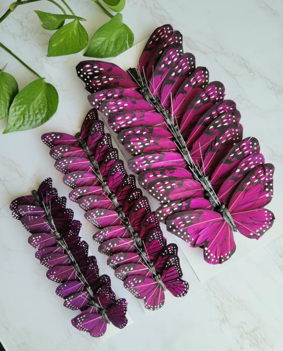 12PC 4 Inch Wings Glitter Monarch Feather Butterflies for Crafts DIY  Wedding Wire Cake Topper 