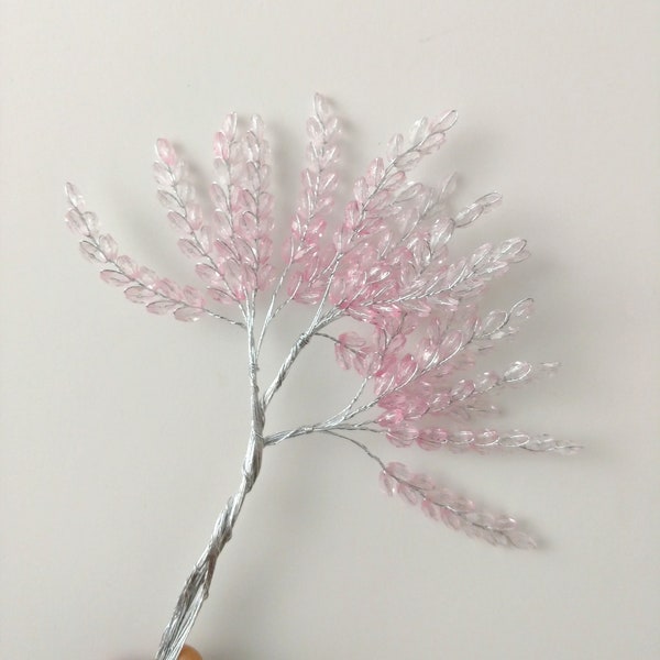 3 Blush Pink shaded Crystal beaded leaf spray floral picks for millinery, weddings, beaded leaves, Boutonniere , floral arrangements
