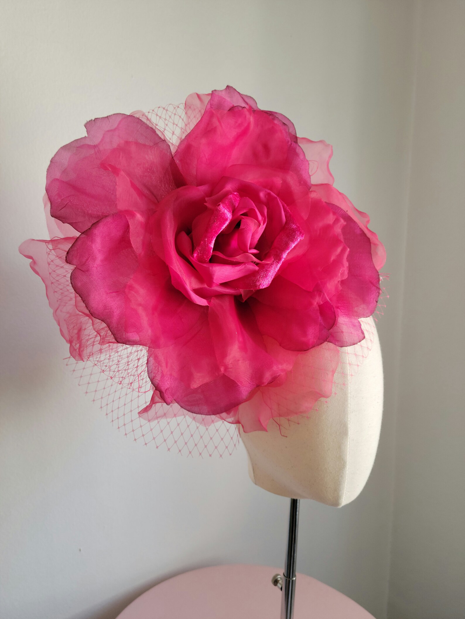 Large Fuchsia Rose Fascinator With Veil on a Headband for Kentucky ...