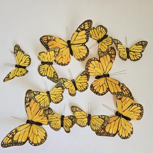 String Monarch Feather Butterflies Garland , Golden yellow Artificial Butterflies, String of Butterflies, home and garden, Halloween