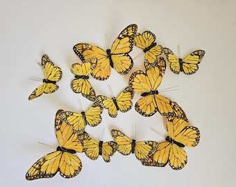 String Monarch Feather Butterflies Garland , Golden yellow Artificial Butterflies, String of Butterflies, home and garden, Halloween