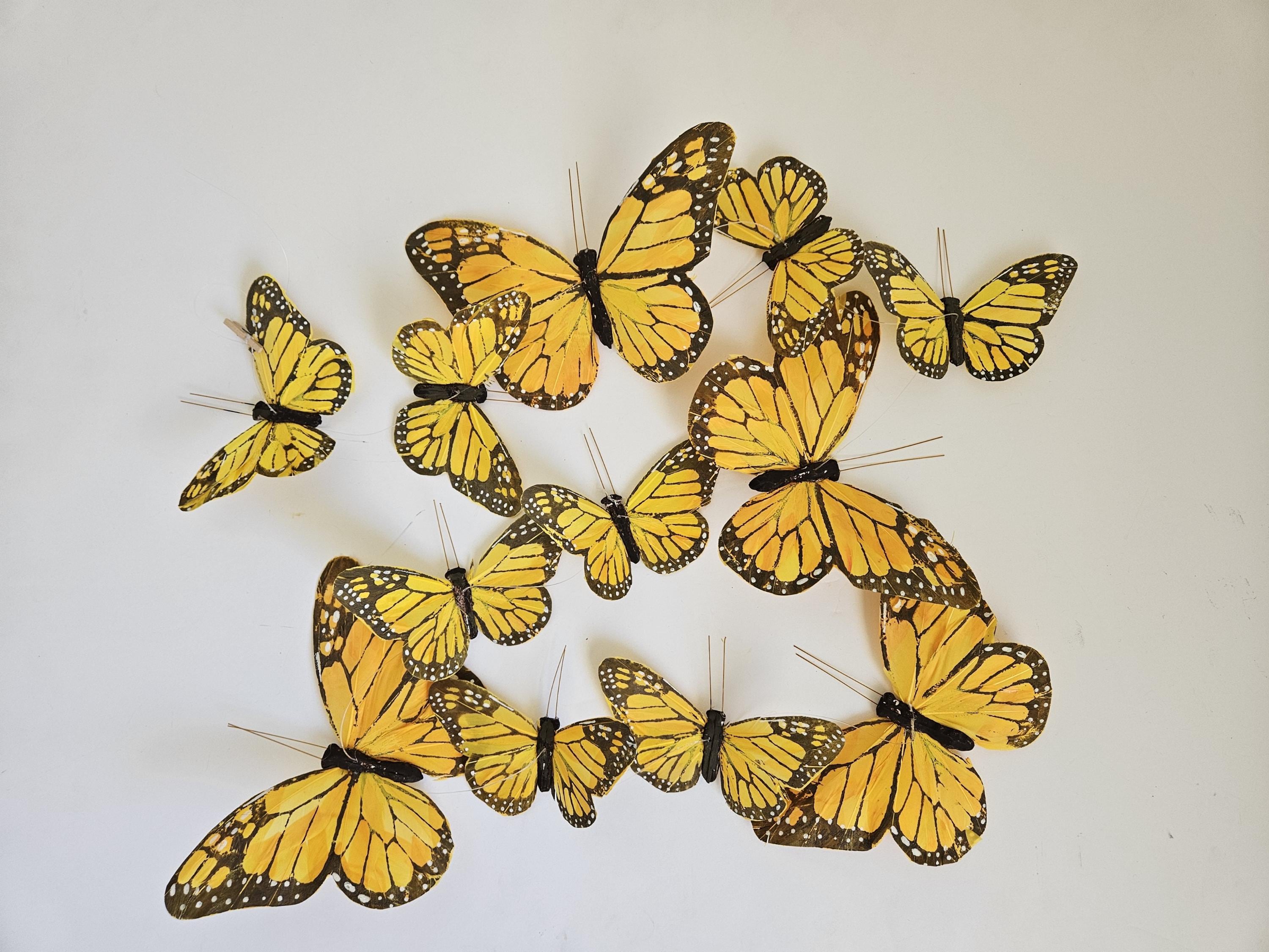 String Monarch Feather Butterflies Garland , Golden yellow Artificial Butterflies, String of Butterflies, home and garden, Halloween