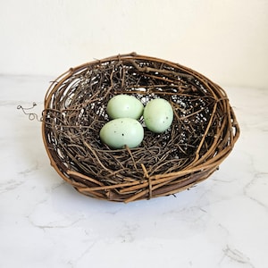 5.5&quot; Artificial nest with mint eggs for home decor, crafts, garden.