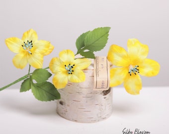 Vintage Yellow Silk Flowers Millinery Clematis made in Germany for Millinery Hats Fascinators, dress pins, clips, brooches Boutonnieres