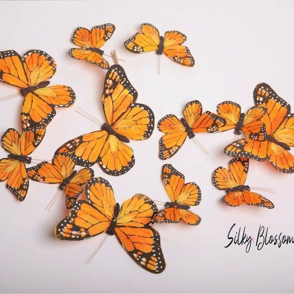 Guirlande de papillons en plumes de monarque, papillons artificiels orange, chaîne de papillons, maison et jardin, mariages, Halloween