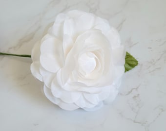 White Silk Camelia flower for Millinery hats, fascinators, headbands, wedding flowers, derby hats, costume and flower pins