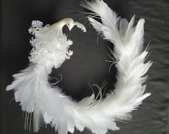 Long tail White Peacock bird on clip for Wreath, Home decor, Garden, Costumes, Floral arrangements, crafts, Halloween, weddings