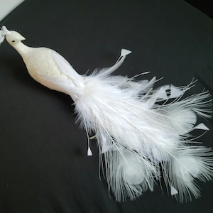 18&quot; Artificial Sequin/Glitter White Peacock bird, for home and garden decoration, weddings, flower arrangements, cake topper, Crafts