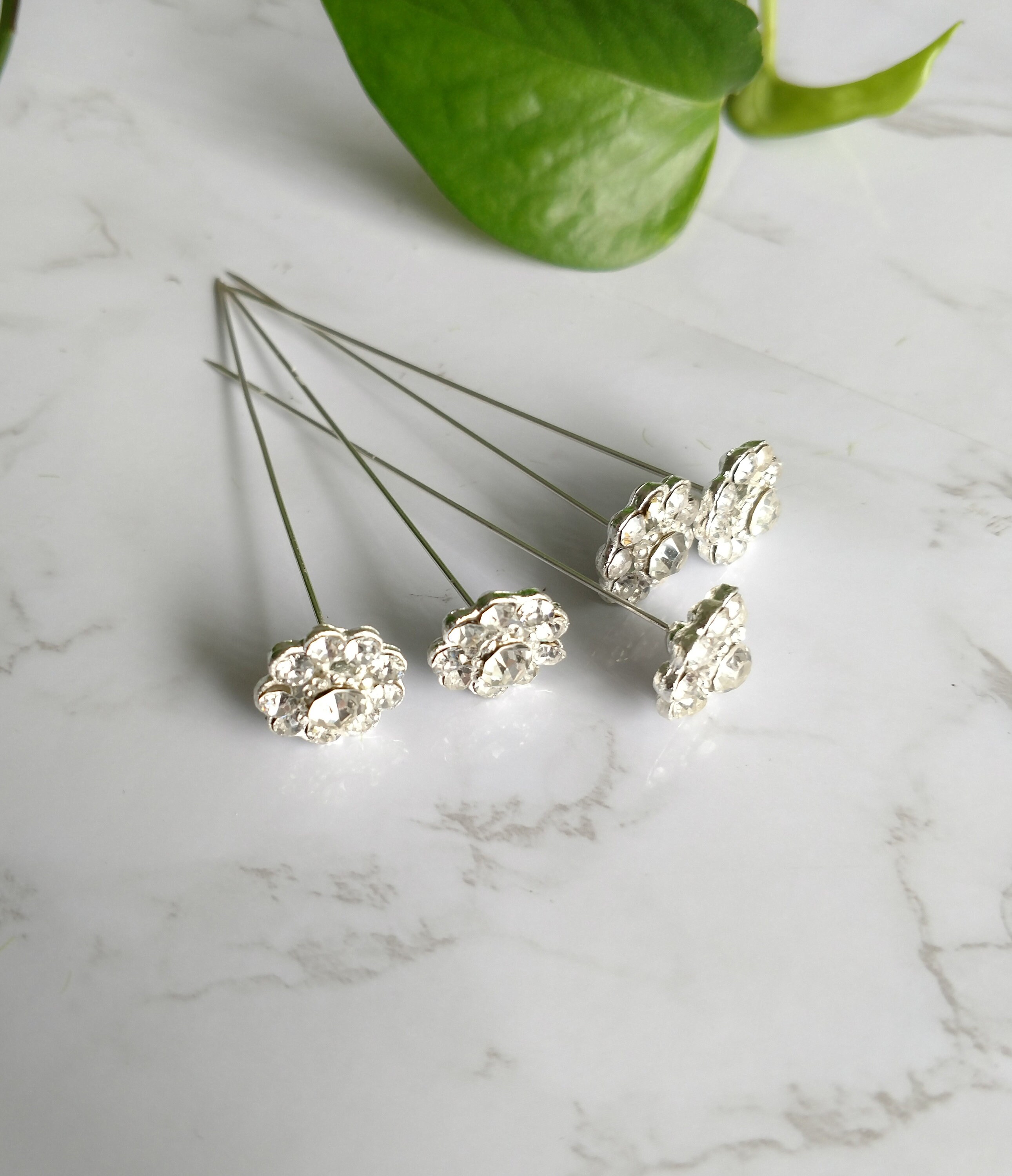 5 silver flower pin/pick with crystals for floral Etsy