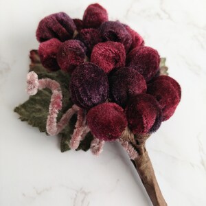 Velvet Millinery Grapes Spray Wine Burgundy Shaded with Vine and Leaves for crafts, hats, fascinators, center pieces, home decor image 4