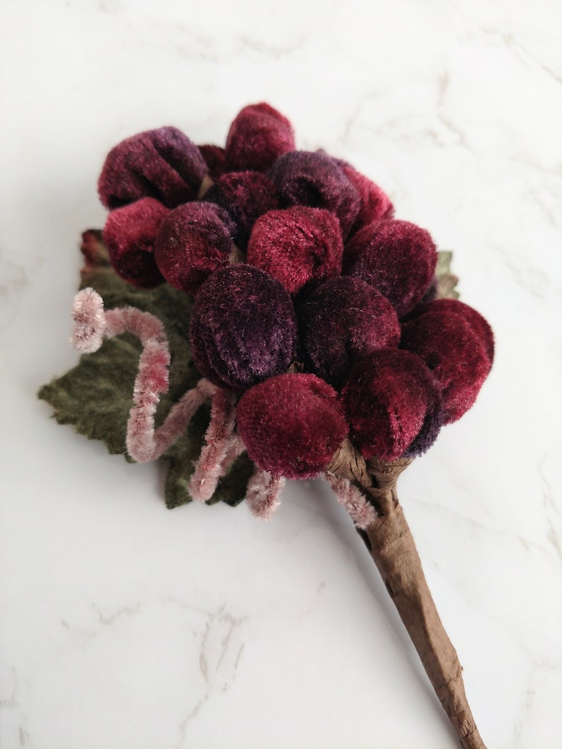 Velvet Millinery Grapes Spray Wine Burgundy Shaded with Vine and Leaves for crafts, hats, fascinators, center pieces, home decor image 4