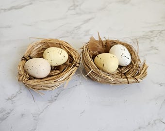 2 cute tiny Bird nest with eggs for crafts, home, garden, Easter
