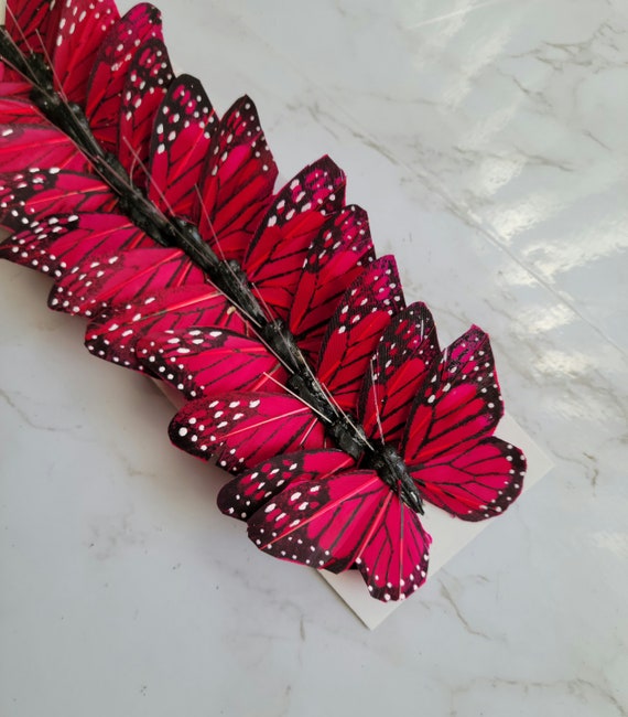 12 Butterfly 3 inches Monarch Feather Glitter Cake Topper Home Wedding Craft DIY 