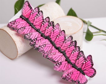 12 Hot Pink 3" feather butterflies, wedding decorations, Floral accents home garden decoration, Cake Topper, Bridal Bouquet, Party Supplies