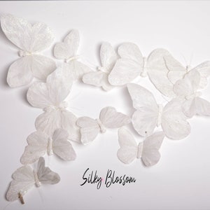 String white glittered Feather Butterfly Garland , Wedding Decorations, Artificial Butterflies , String of Butterflies, wall decoration