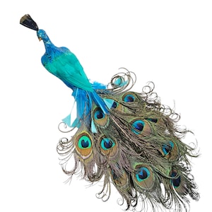 Fancy 18&quot; Glitter Teal Peacock Bird with legs for weddings, Home, Cake topper, costumes, Ornaments, floral arrangements, crafts