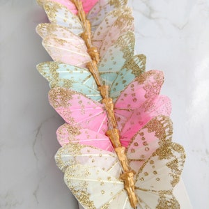 12 3 Pastel glitter feather Butterflies, pastel baby cake topper, craft supplies, home wedding decorations image 2