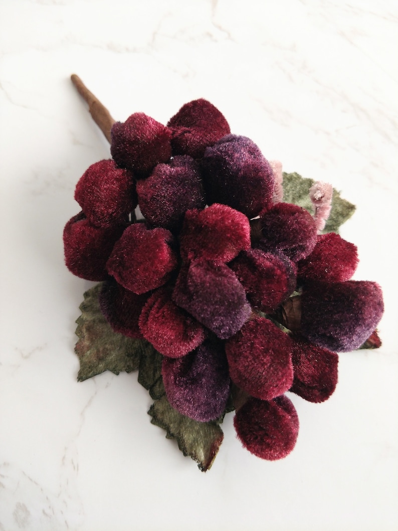 Velvet Millinery Grapes Spray Wine Burgundy Shaded with Vine and Leaves for crafts, hats, fascinators, center pieces, home decor image 5