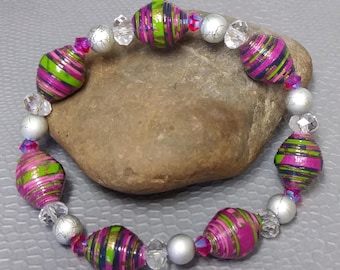 Gioielli con perline di carta - Bracciale con perline di carta - Perline di carta - Perline di carta riciclata - Bracciale elastico - Bracciale elastico - Bracciale elastico con perline di carta