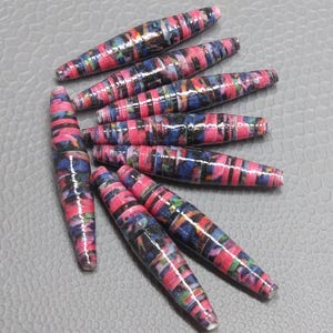 Paper beads- 1 1/2 in. paper beads- Loose paper beads- Beading supplies- Jewelry Supplies- Upcycled- Bi-cone beads-Long beads- Beads- Paper