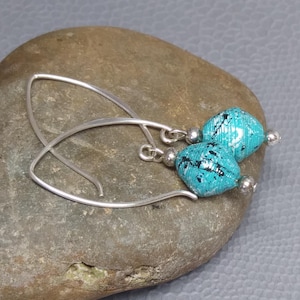Paper Bead Jewelry- Paper Bead Earrings- Paper Beads- Dangle- Turquoise Blue- Black, Recycled- Upcycled- handmade jewelry- Earrings-Handmade