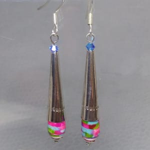 Paper Bead Jewelry- Paper Bead Earrings- Paper Beads- Dangle earrings- Pink- Blue- Silver- Recycled- Upcycled- Handmade-Earrings