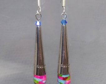 Gioielli di perline di carta - Orecchini di perline di carta - Perline di carta - Orecchini pendenti - Rosa - Blu - Argento - Riciclati - Riciclati - Fatti a mano - Orecchini