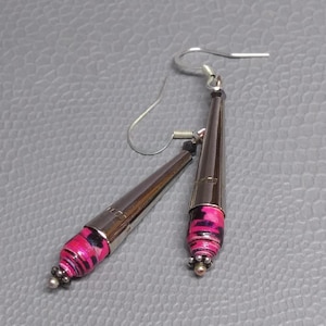 Paper Bead Jewelry- Paper Bead Earrings- Paper Beads- Dangle earrings- Pink- Black- Silver- Recycled- Upcycled- Handmade earrings- Earrings