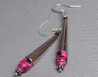 Gioielli con perline di carta - Orecchini con perline di carta - Perline di carta - Orecchini pendenti - Rosa - Nero - Argento - Riciclato - Riciclato - Orecchini fatti a mano - Orecchini
