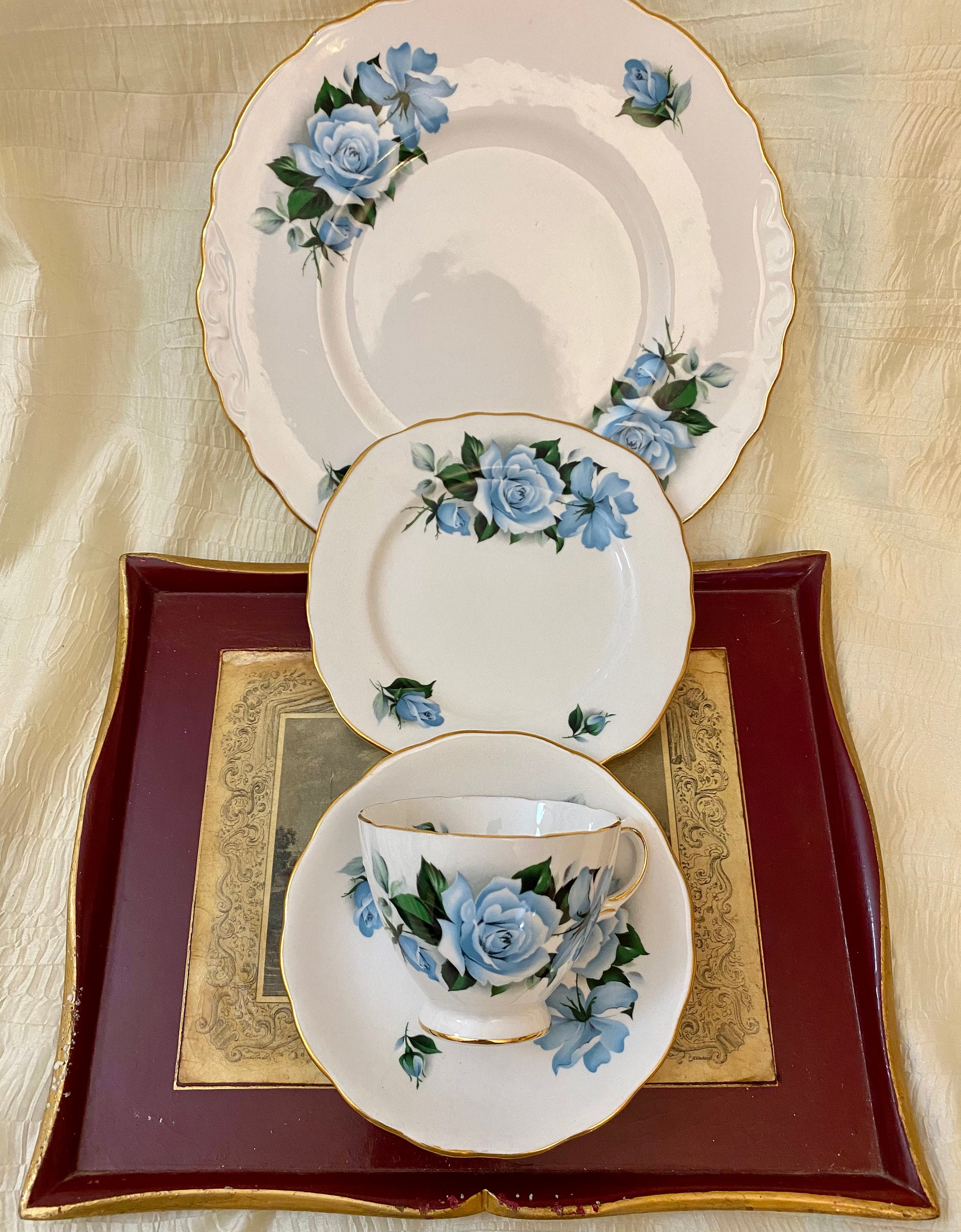 Petit Service à Café Royal Vale En Porcelaine Blanche Décor Cottage