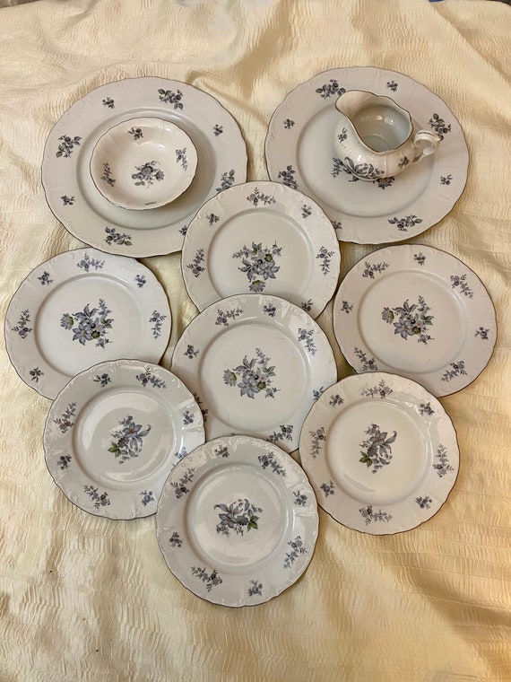 Juego de vajilla vintage porcelana fina bohemia de Checoslovaquia vajilla de porcelana para fiestas de te vajilla vintage flores silvestres azules vajilla para bodas novias y te Etsy Mexico