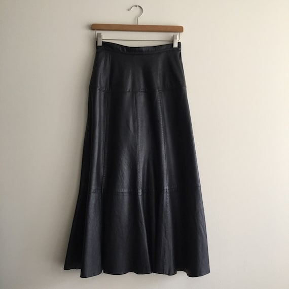 Vintage 1980s Black Lambskin Leather Long Midi Ski