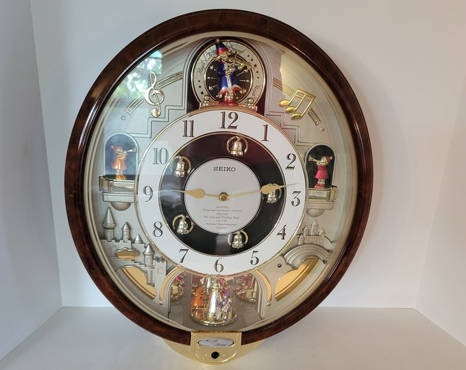 Seiko Melodies in Motion Wall Clock QXM109ZRH Beatles Songs Music Notes Musicians Bells