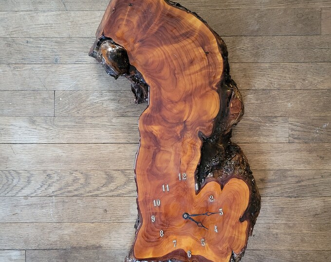 Vintage Live Edge Burl Wood Wall Slab Clock * Large Long Narrow Branch ...