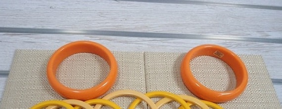 TWO Bakelite Chunky Thick Bangle Bracelet Orange … - image 2