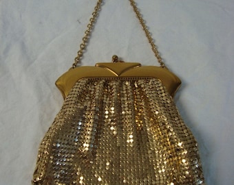 Vintage Whiting & Davis Gold Enameled Mesh Art Deco Ladies Bag Coin Evening Purse Shiny with Mirror   65045952