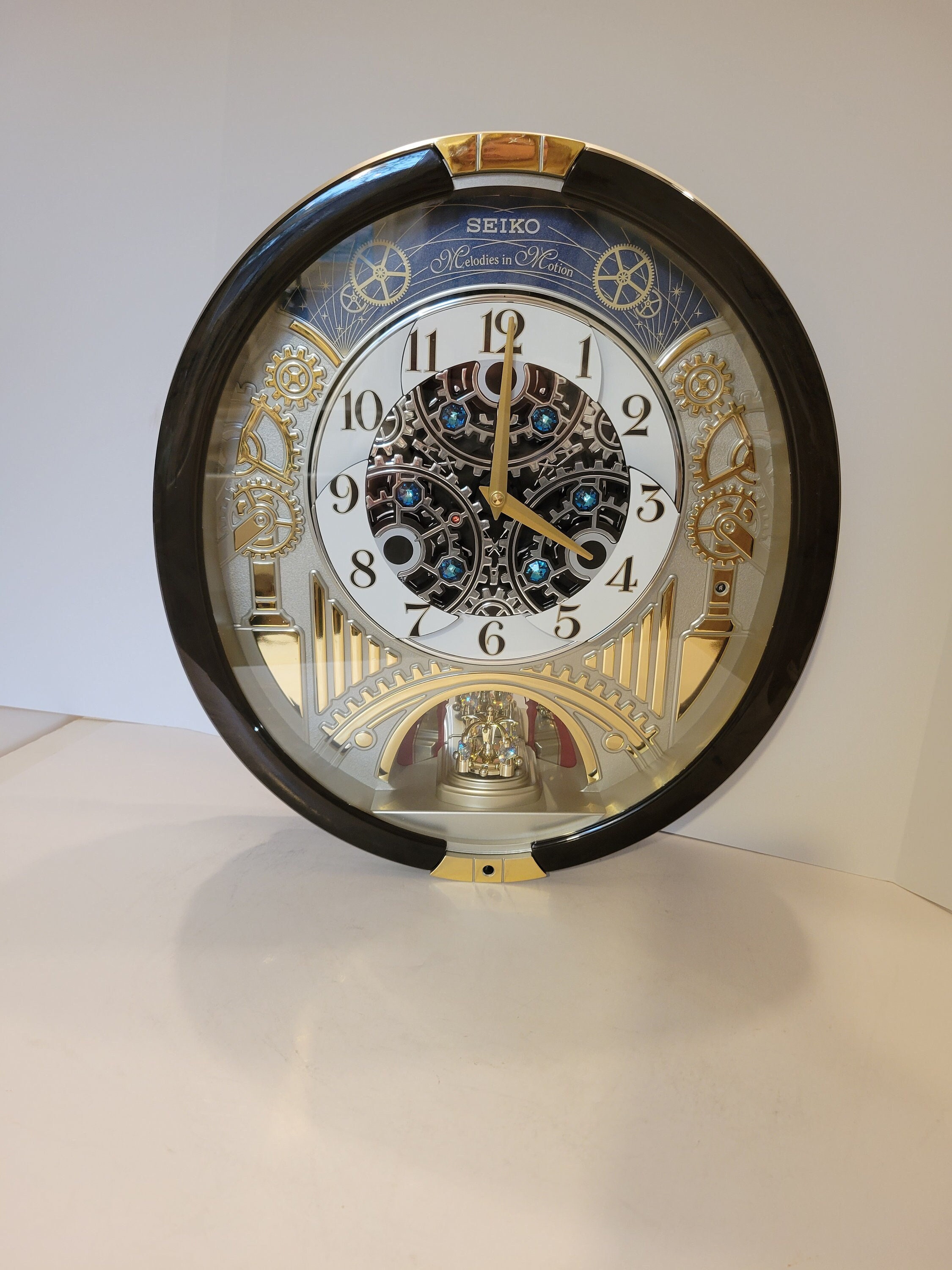 Seiko Melodies in Motion Swarovski Wall Clock QXM386BRH Blue Face Gears Christmas Music Too 158506741 Etsy
