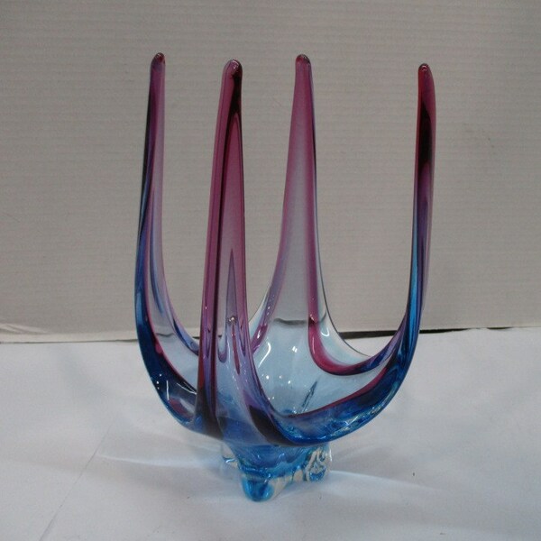 Art Glass Bowl Vase * Vintage * by Chalet * Pink & Blue * Fingers * Prongs * 4 spikes * RARE one of a kind hard to find 76053809