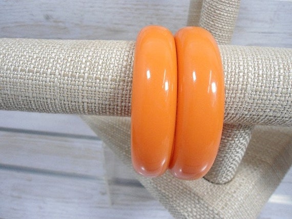 TWO Bakelite Chunky Thick Bangle Bracelet Orange … - image 1