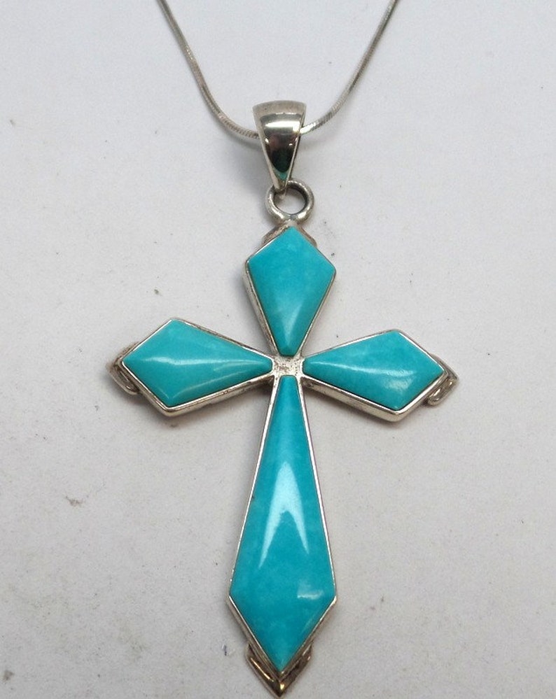 Reconstituted Turquoise Cross Pendant Sterling Silver Pendant Only