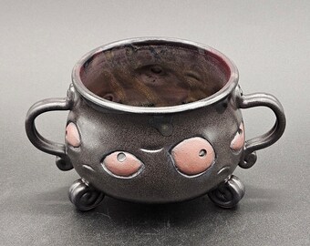 Cauldron of Many Faces in Charcoal Satin & Black Rust