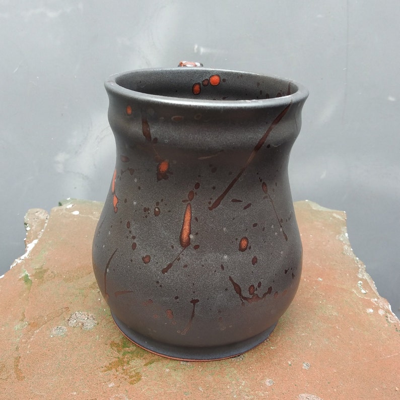 Tentacle Mug in Charcoal Black Glaze with Red Mottled spots, made to order image 4