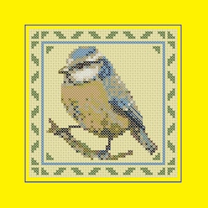 Bluetit cross stitch pattern: garden birds series