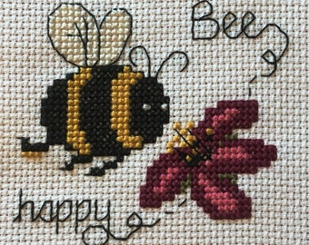 Cute Bee Cross Stitch Pattern: Bee Happy