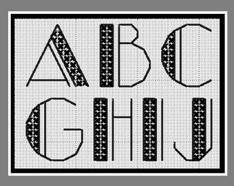 Cross stitch alphabet: art deco style lettering