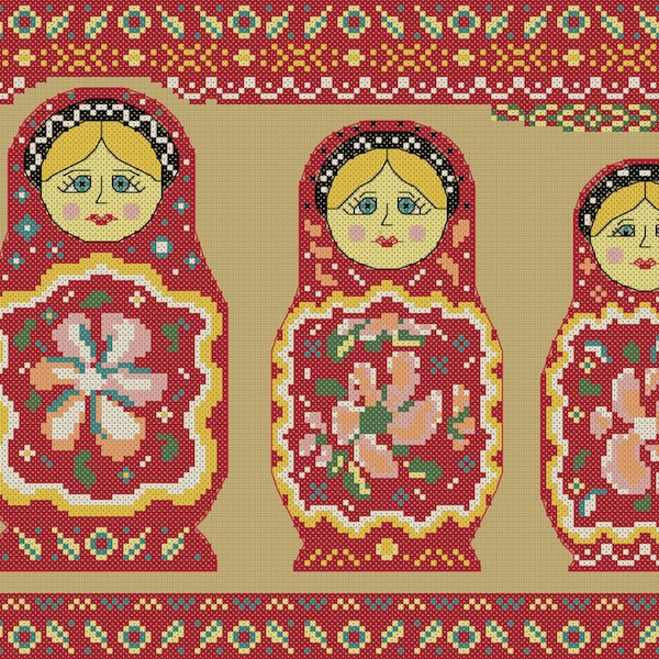 Matroschka Kreuzstichvorlage: Russische Puppen