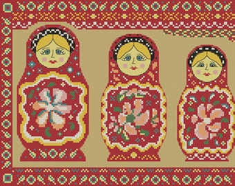 Matryoshka cross stitch pattern: Russian Dolls